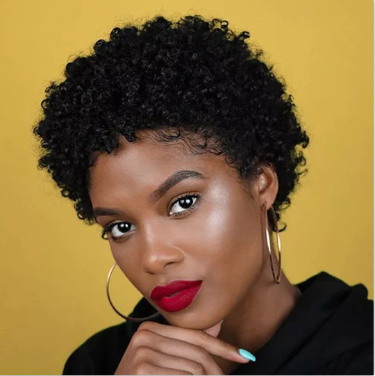 Uglam Pixie Cut Human Hair Machine Made Wig Afro Kinky Curl